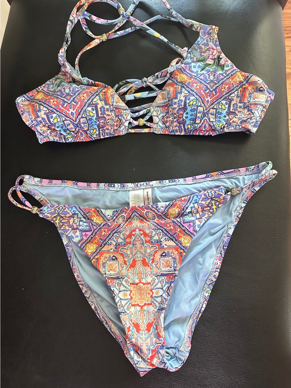 Nanette Lepore Blue Multicolor Strappy Printed Bikini Set